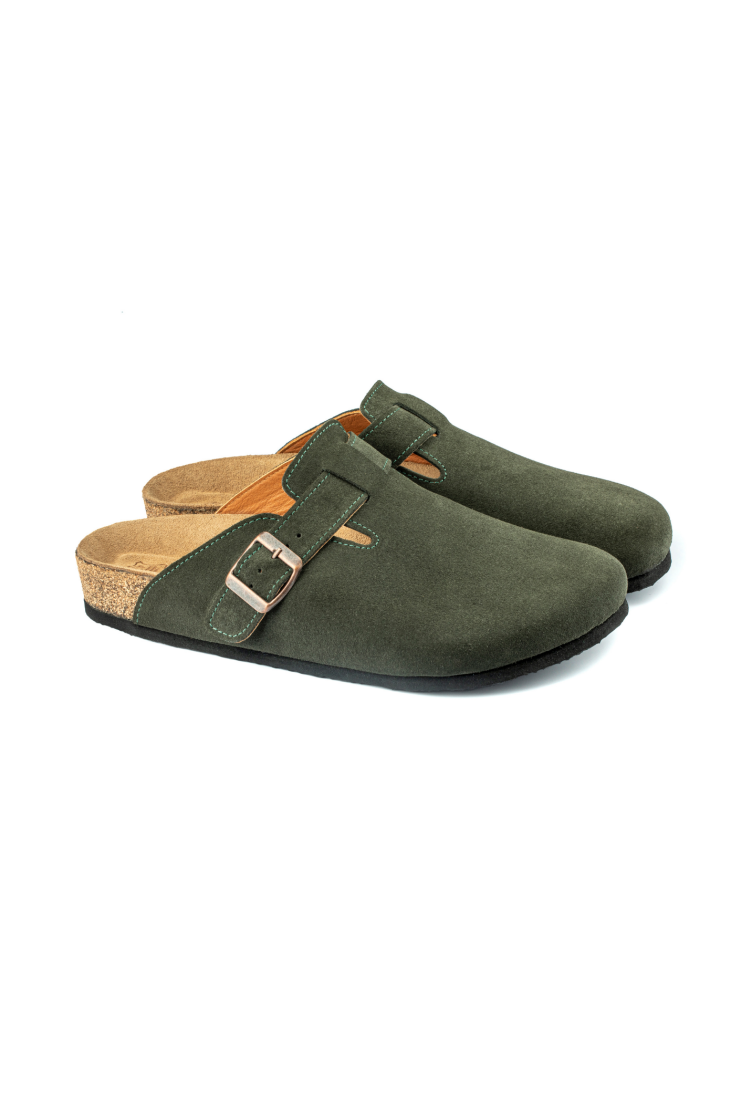 Costa- Natural Cork- Suede Leather- Dark Green
