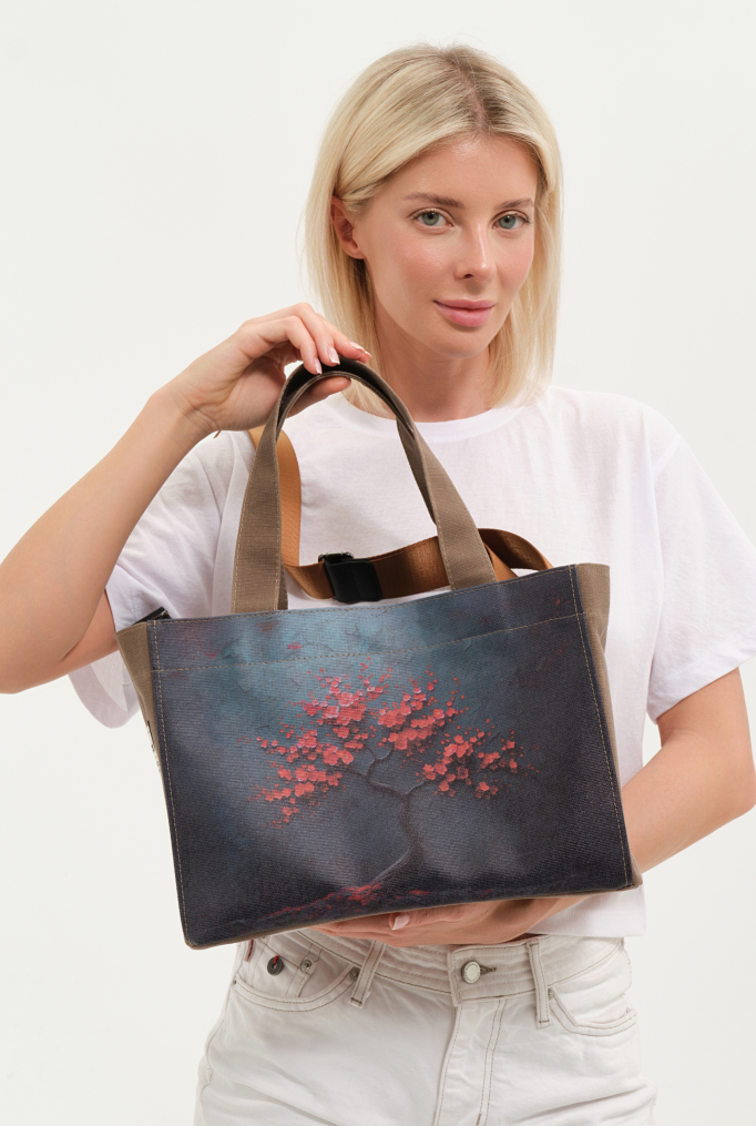 Lemoors Hibiscus- Mumlu Kanvas- Özel Tasarım Baskılı- Kadın Omuz Çantası