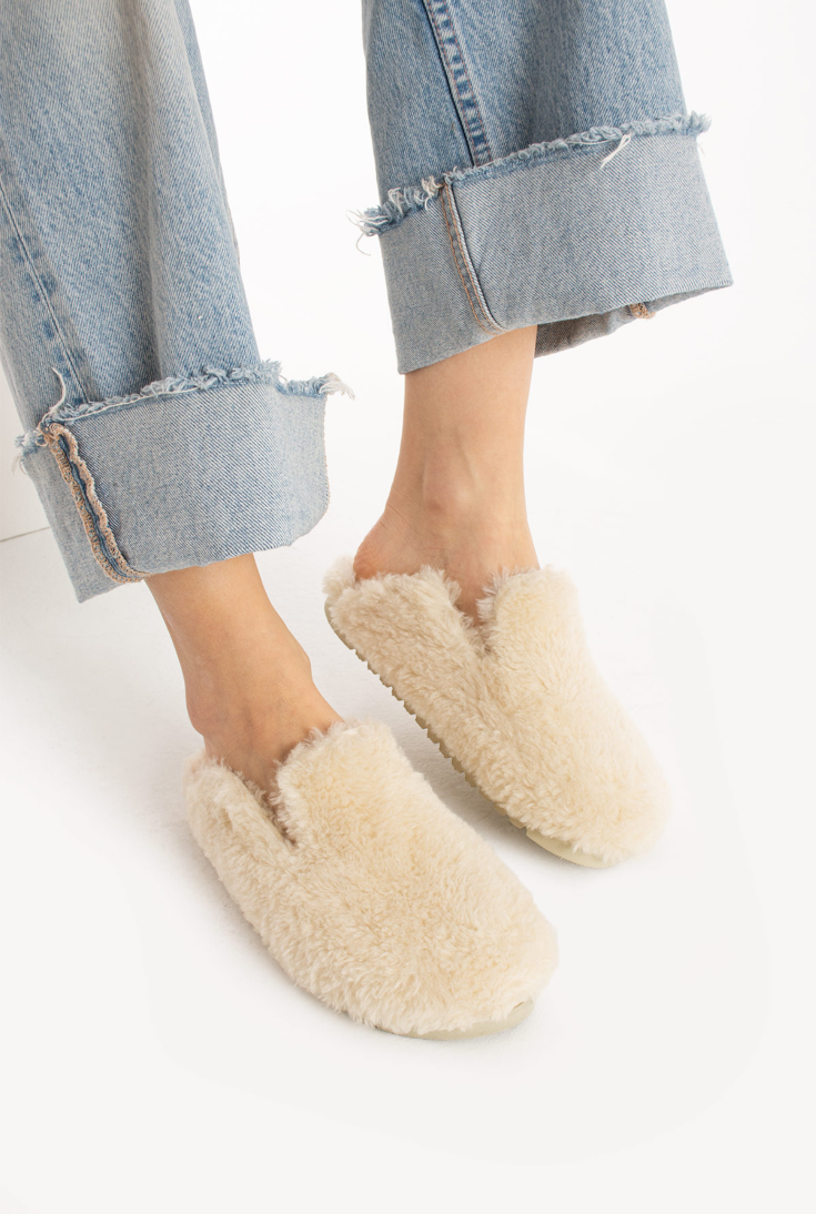 Lemoors Manuda Tavşan Tüylü Eva Terlik Ekru Rengi