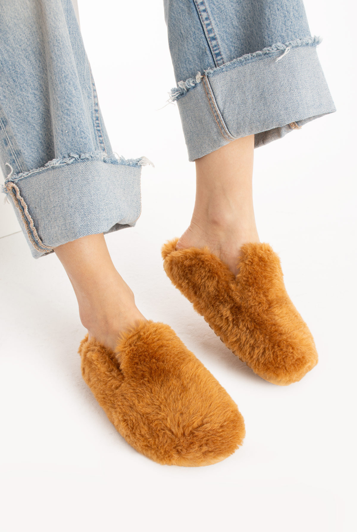 Lemoors Manuda Tavşan Tüylü Eva Terlik Tarçın Rengi