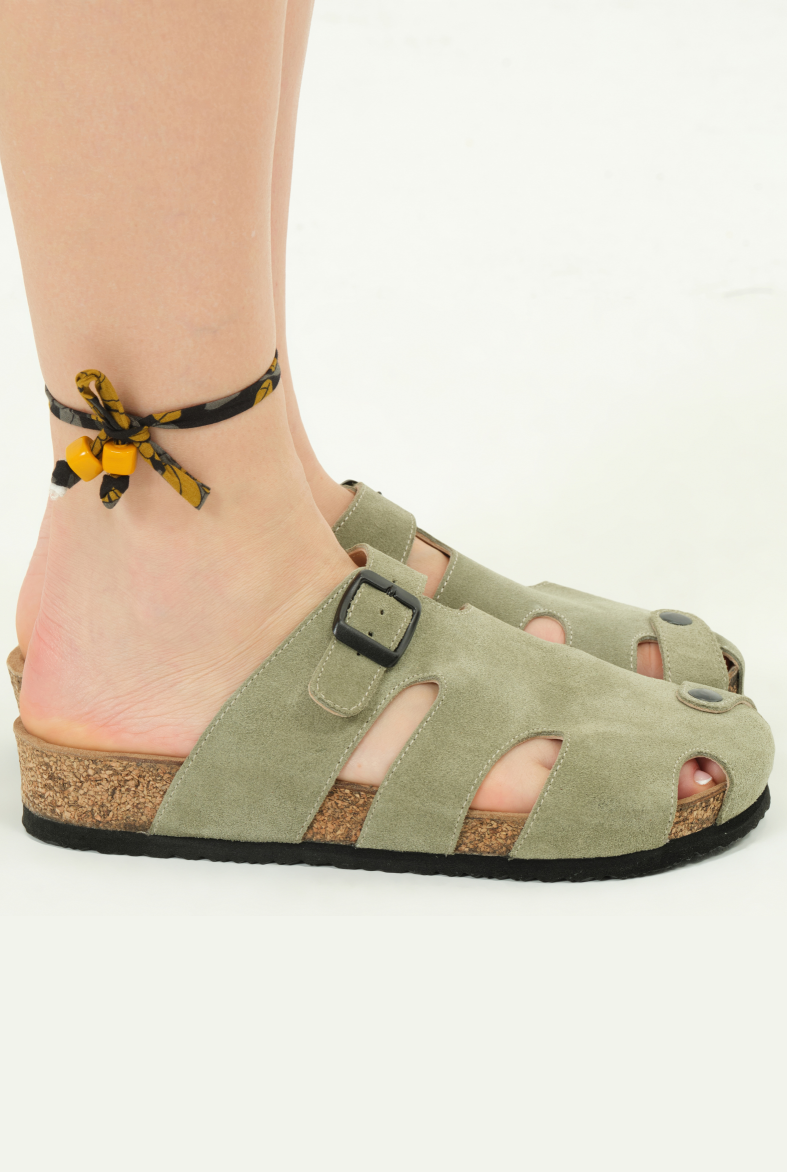 Marta- Natural Cork- Suede Leather- Avocado