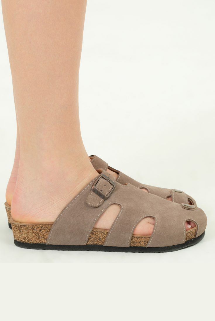 Marta- Natural Cork- Suede Leather- Mink