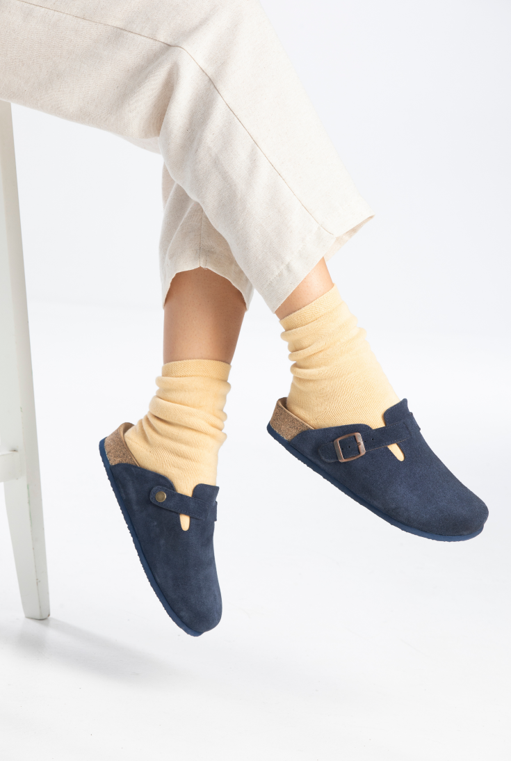 Susana- Natural Cork- Suede Leather- Navy Blue