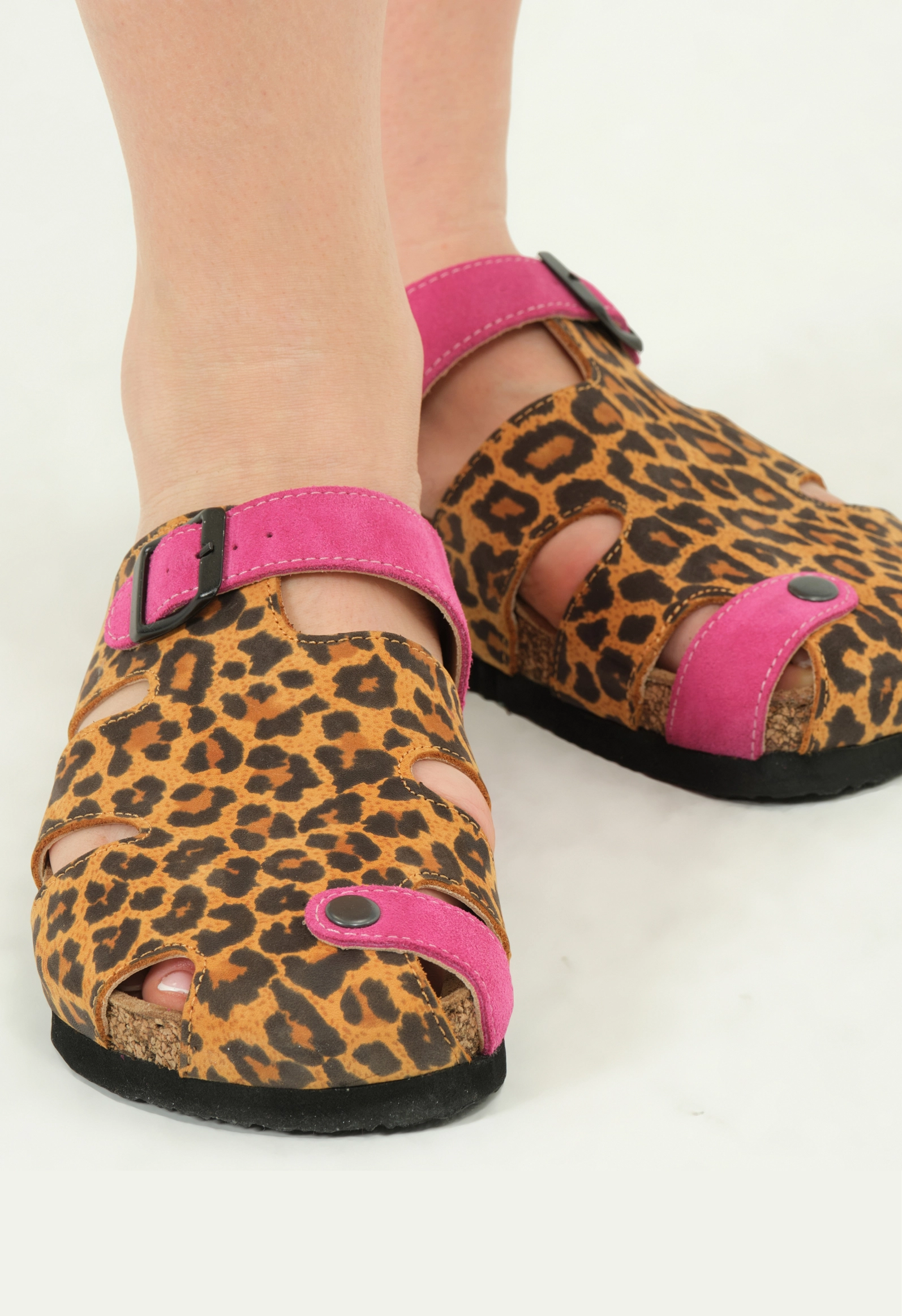 Marta- Natural Cork- Suede Leather- Leopard