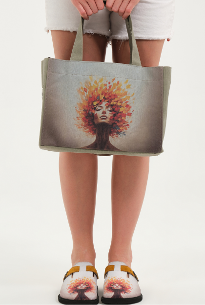 Lemoors Hibiscus- Mumlu Kanvas- Özel Tasarım Baskılı- Kadın Omuz Çantası