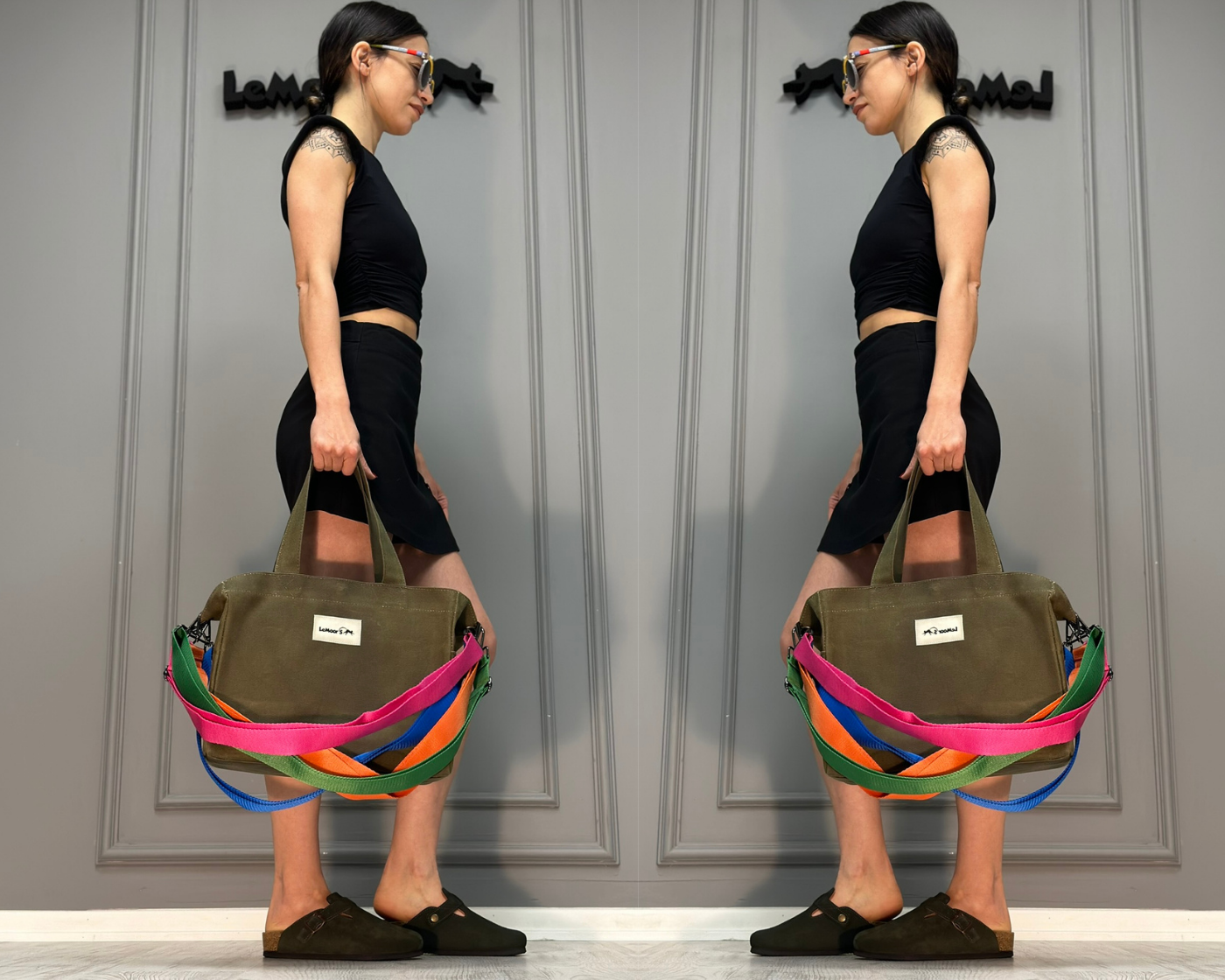 Lemoors Hibiscus Waxed Canvas Tote Bag Khaki