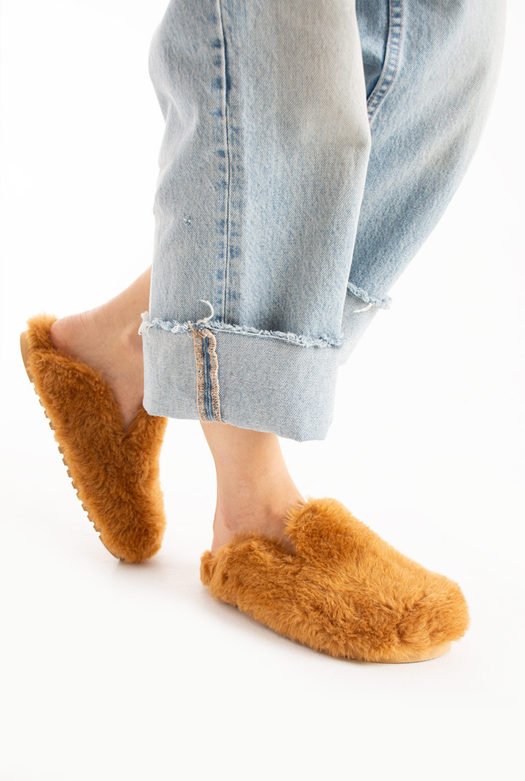 Lemoors Manuda Tavşan Tüylü Eva Terlik Tarçın Rengi