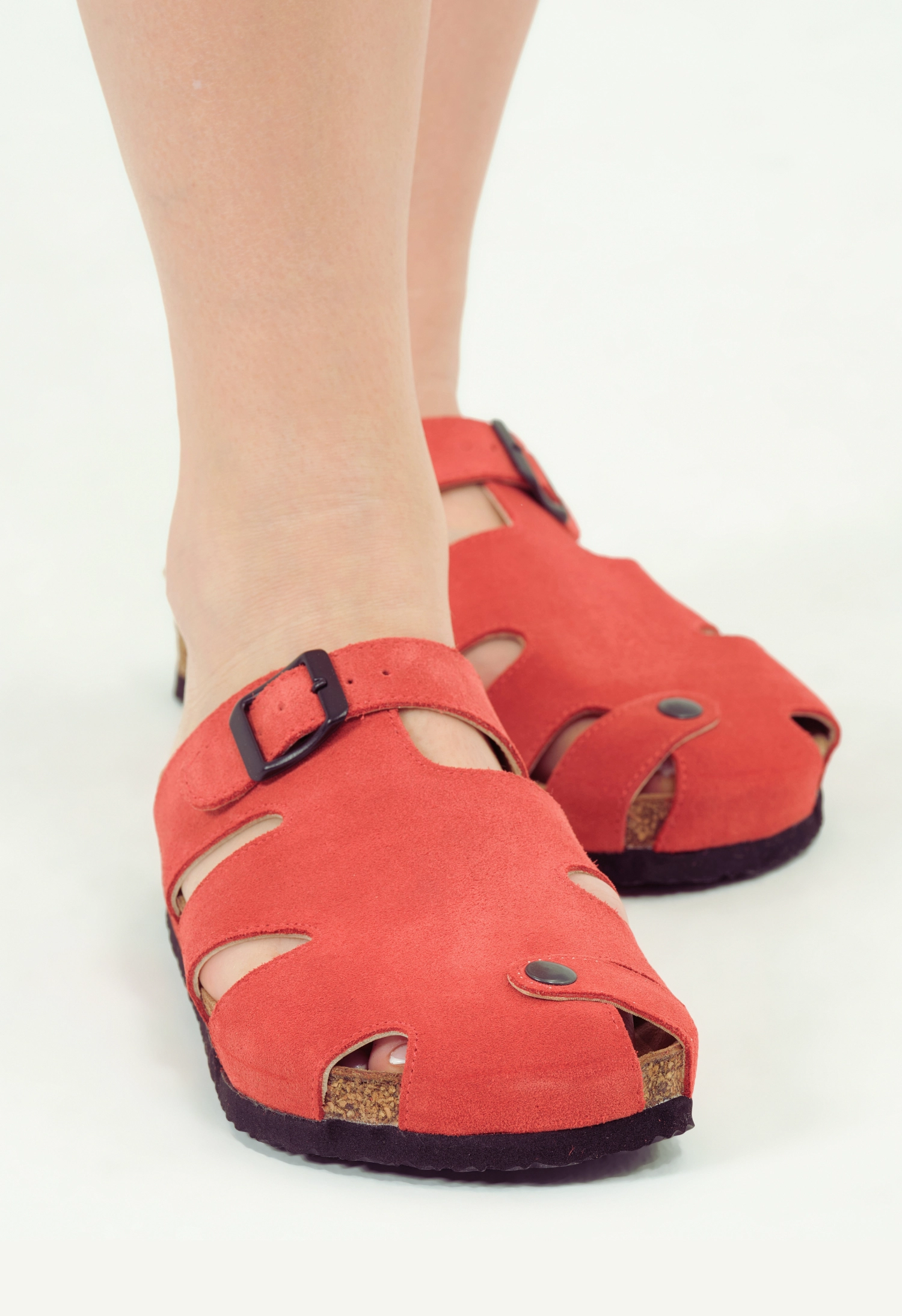 Marta- Natural Cork- Suede Leather- Coral