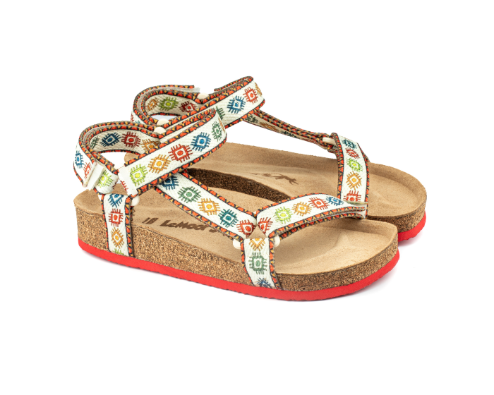 Tengri- Doğal Mantar Taban- Etnik Desenli- Kadın Sandalet