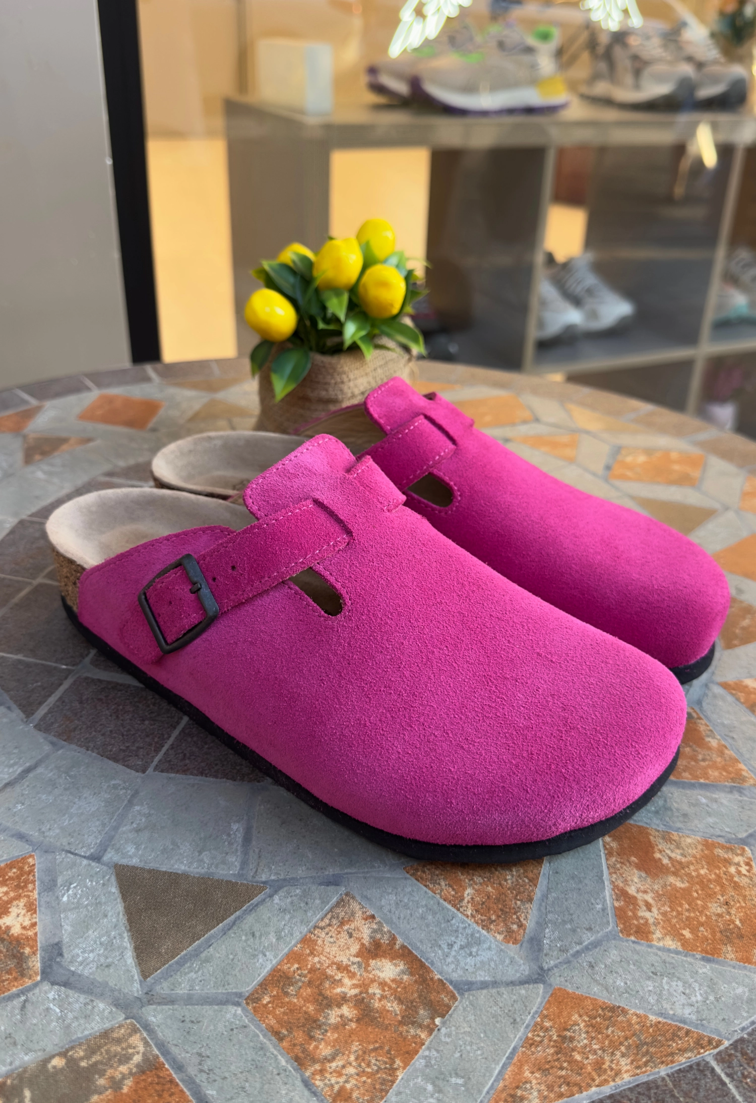 Susana- Natural Cork- Suede Leather- Fushsia