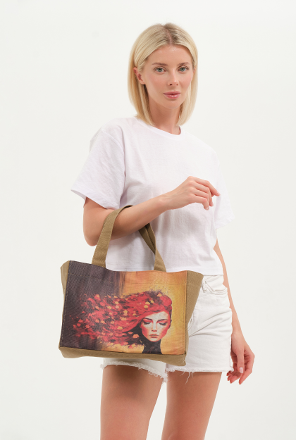 Lemoors Hibiscus- Mumlu Kanvas- Özel Tasarım Baskılı- Kadın Omuz Çantası