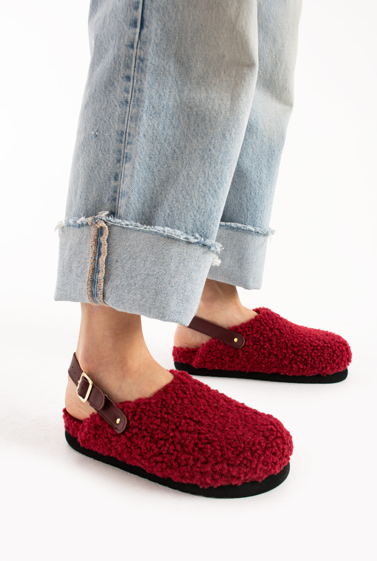 Lemoors Clara Koyun Tüylü Eva Terlik Bordo Rengi