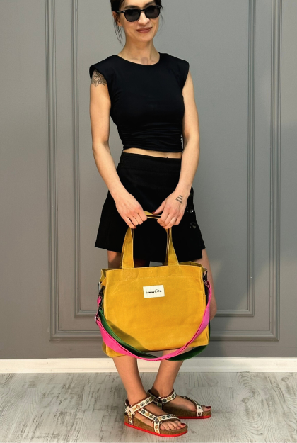 Lemoors Hibiscus Waxed Canvas Tote Bag Mustard
