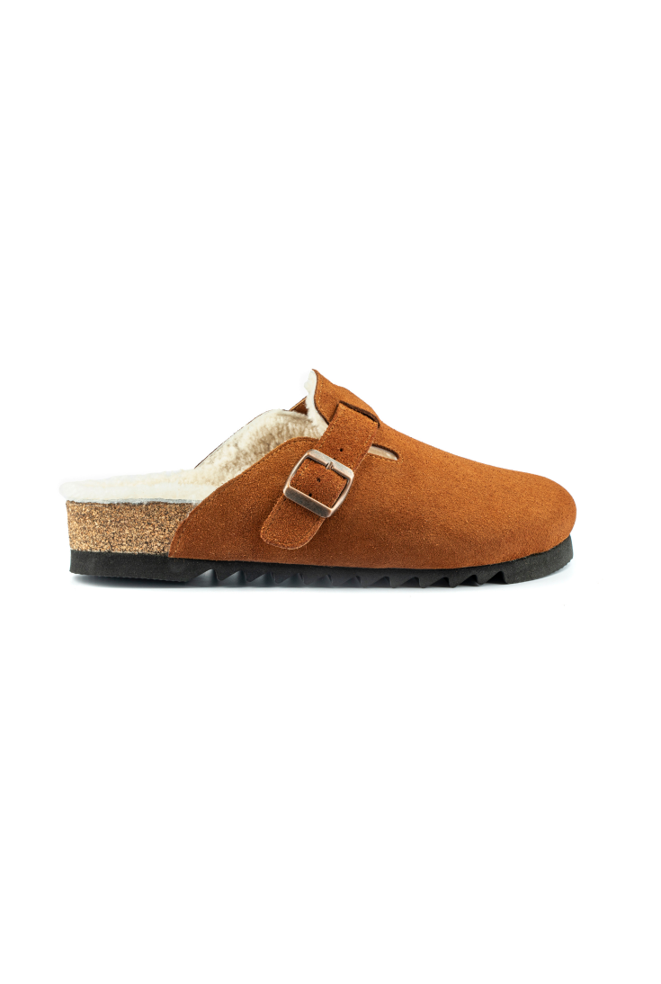 Costa Shearling-Natural Cork/ Suede Leather- Cinnamon Powder