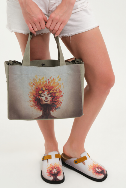 Lemoors Hibiscus- Mumlu Kanvas- Özel Tasarım Baskılı- Kadın Omuz Çantası