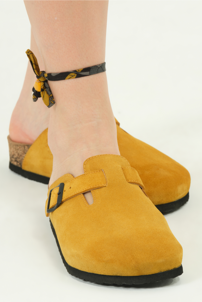 Susana- Natural Cork- Suede Leather- Mustard