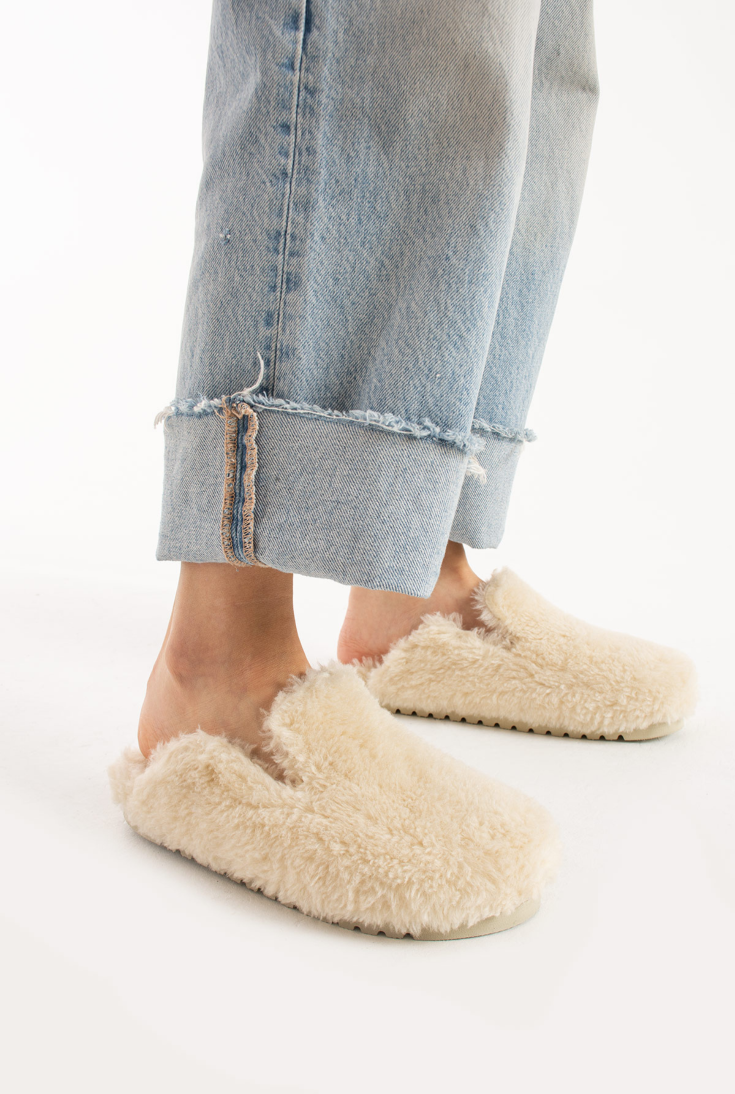 Lemoors Manuda Tavşan Tüylü Eva Terlik Ekru Rengi