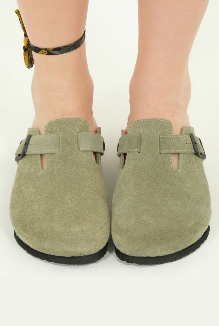 Susana- Natural Cork- Suede Leather- Avocado