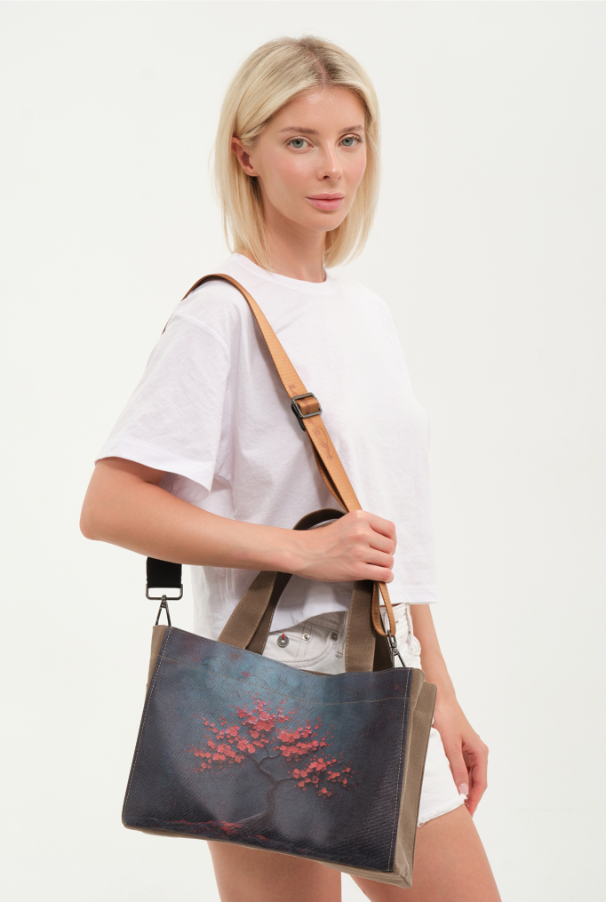 Lemoors Hibiscus- Mumlu Kanvas- Özel Tasarım Baskılı- Kadın Omuz Çantası