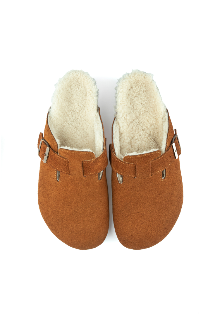 Costa Shearling-Natural Cork/ Suede Leather- Cinnamon Powder