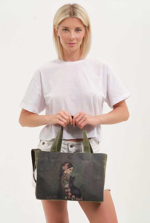 Lemoors Hibiscus- Mumlu Kanvas- Özel Tasarım Baskılı- Kadın Omuz Çantası