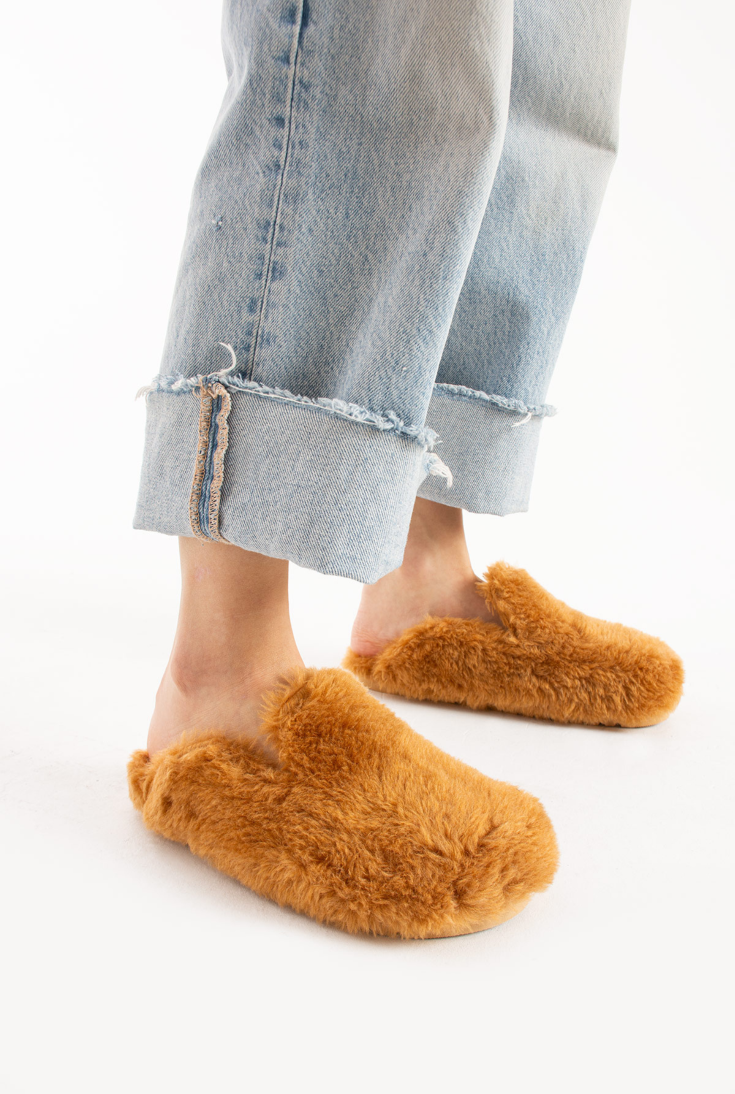 Lemoors Manuda Tavşan Tüylü Eva Terlik Tarçın Rengi