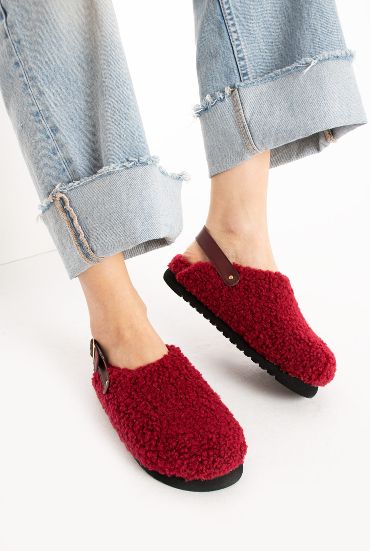 Lemoors Clara Koyun Tüylü Eva Terlik Bordo Rengi