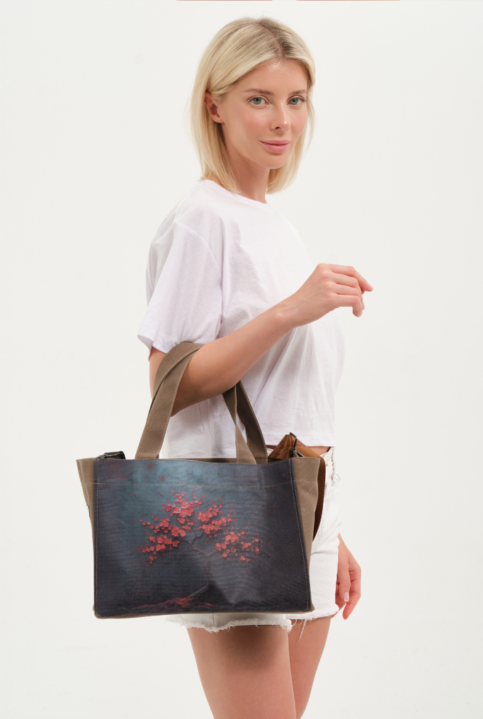 Lemoors Hibiscus- Mumlu Kanvas- Özel Tasarım Baskılı- Kadın Omuz Çantası