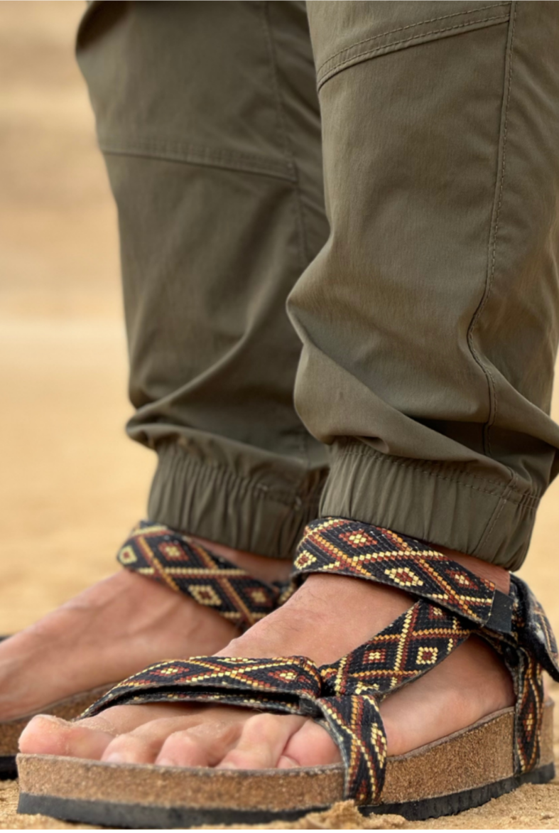 Tengri- Doğal Mantar Taban- Etnik Desenli- Erkek Sandalet