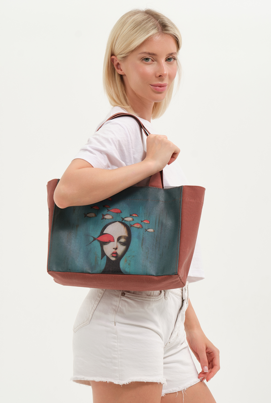 Lemoors Hibiscus- Mumlu Kanvas- Özel Tasarım Baskılı- Kadın Omuz Çantası