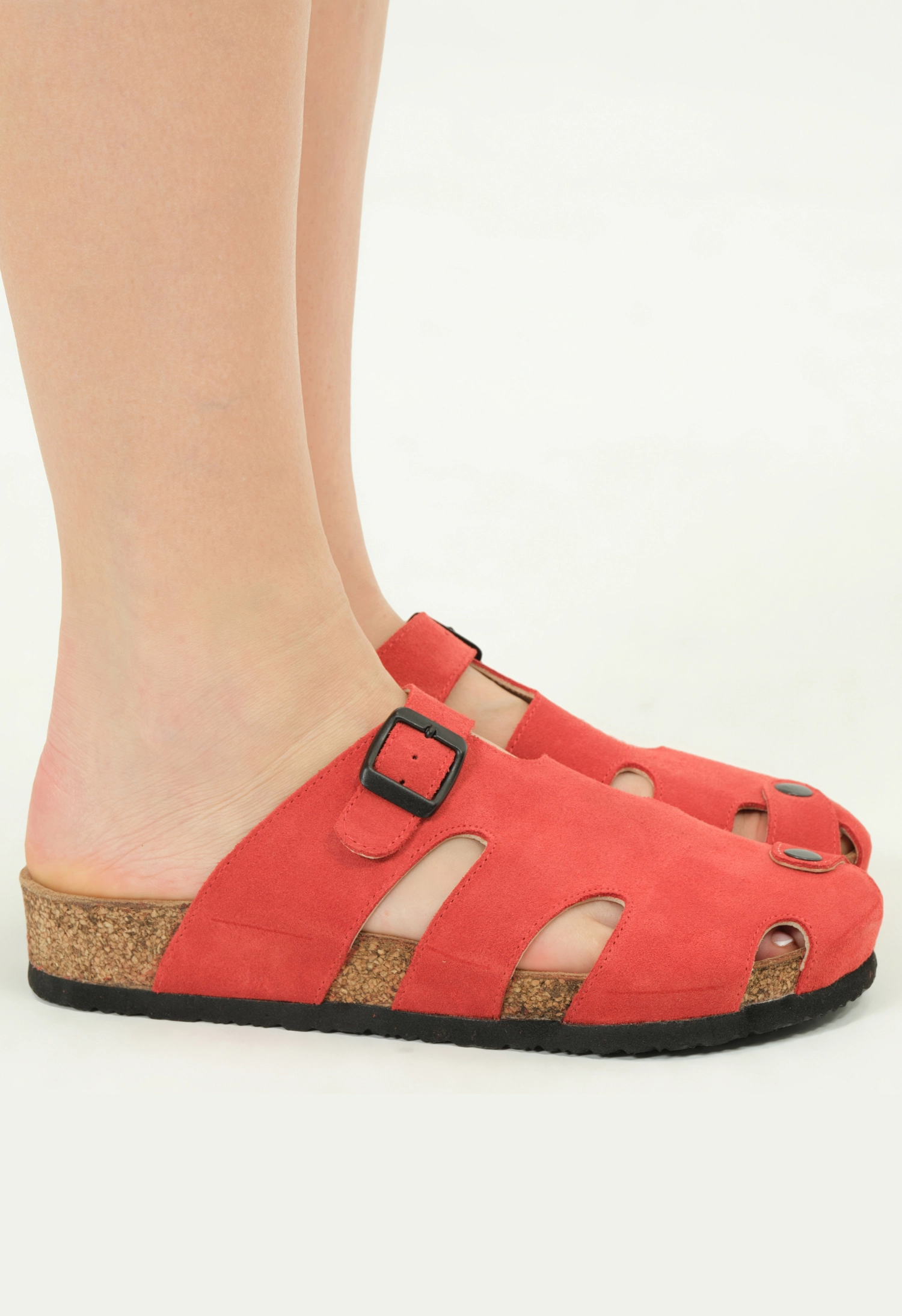 Marta- Natural Cork- Suede Leather- Coral