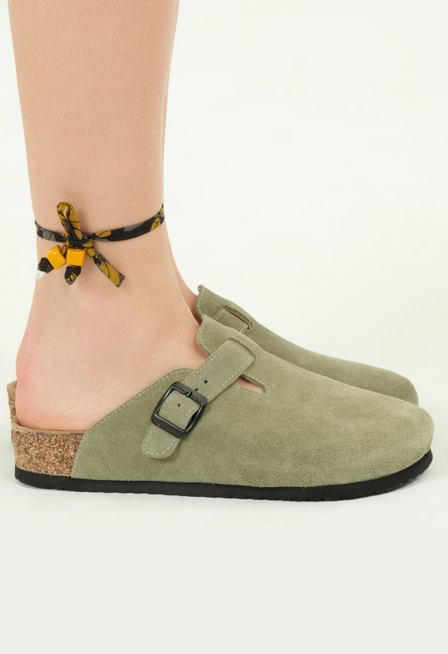 Susana- Natural Cork- Suede Leather- Avocado