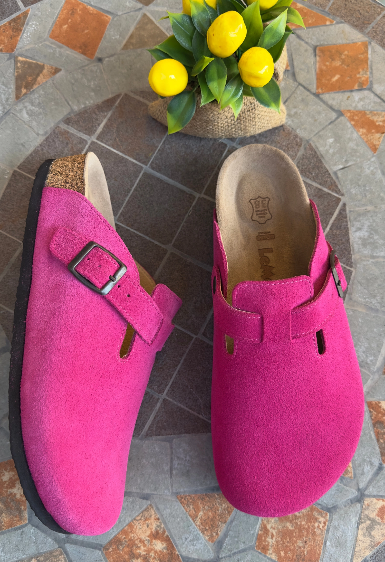 Susana- Natural Cork- Suede Leather- Fushsia