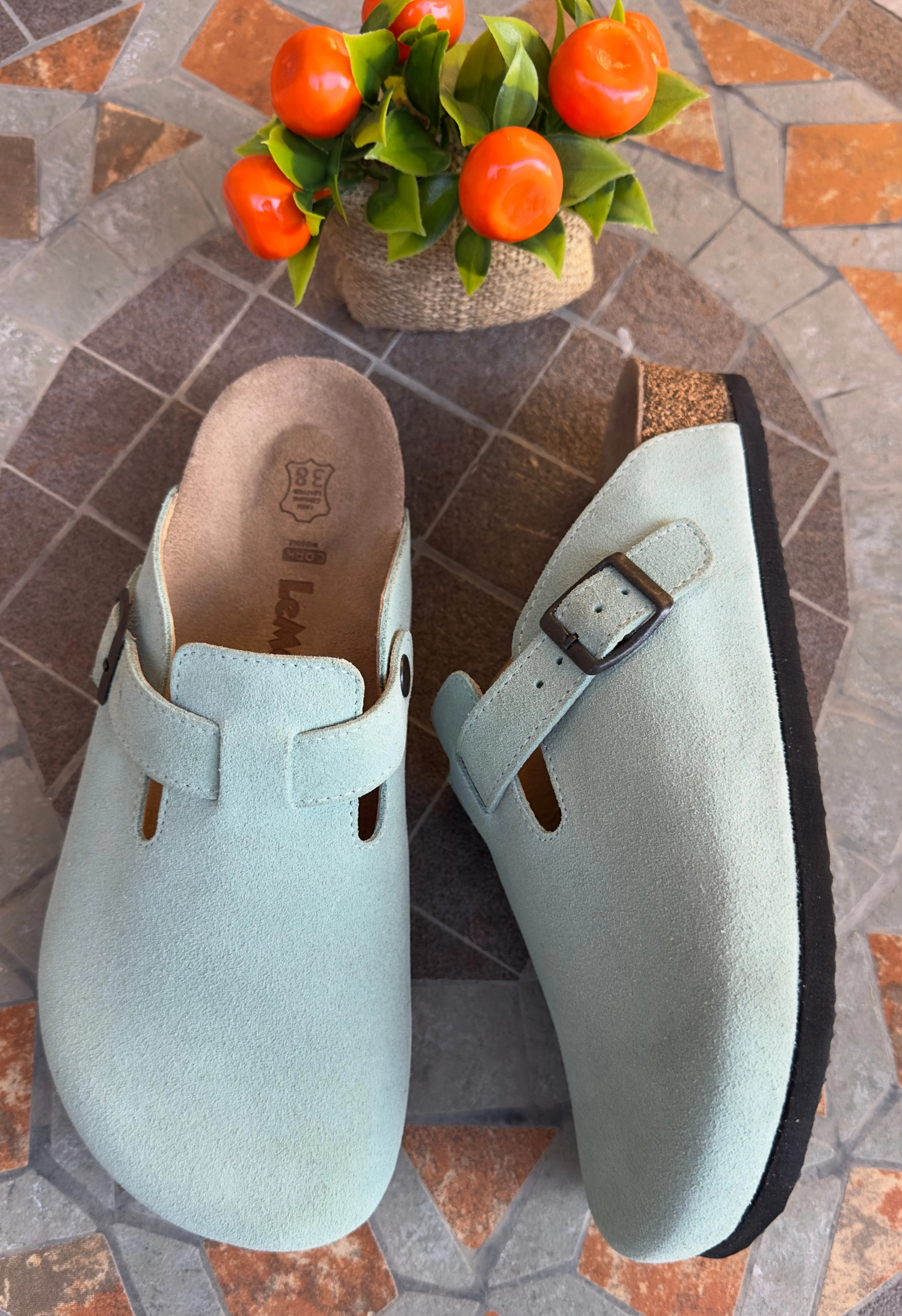 Susana- Natural Cork- Suede Leather- Mint