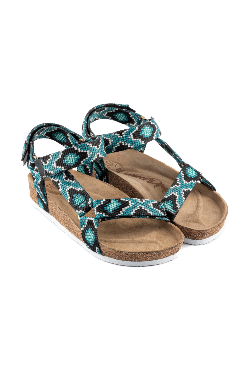 Tengri- Doğal Mantar Taban- Etnik Desenli- Kadın Sandalet