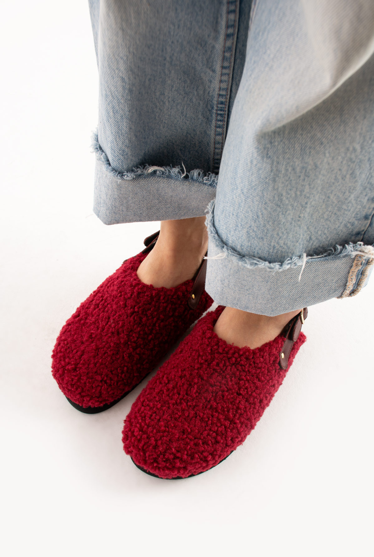 Lemoors Clara Koyun Tüylü Eva Terlik Bordo Rengi