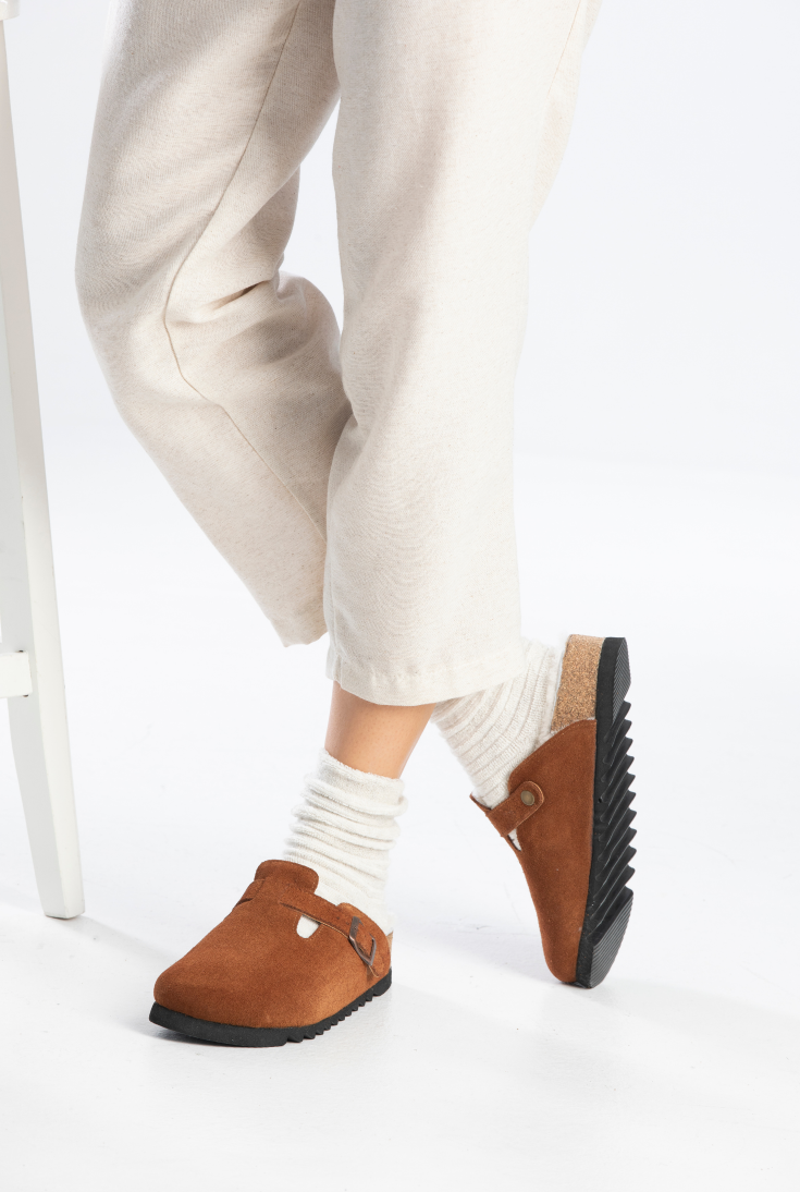 Susana Shearling-Natural Cork- Suede Shearling- Cinnamon Powder