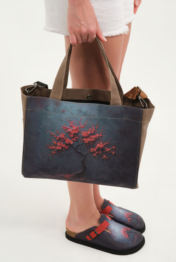 Lemoors Hibiscus- Mumlu Kanvas- Özel Tasarım Baskılı- Kadın Omuz Çantası