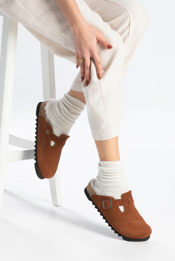 Susana Shearling-Natural Cork- Suede Shearling- Cinnamon Powder