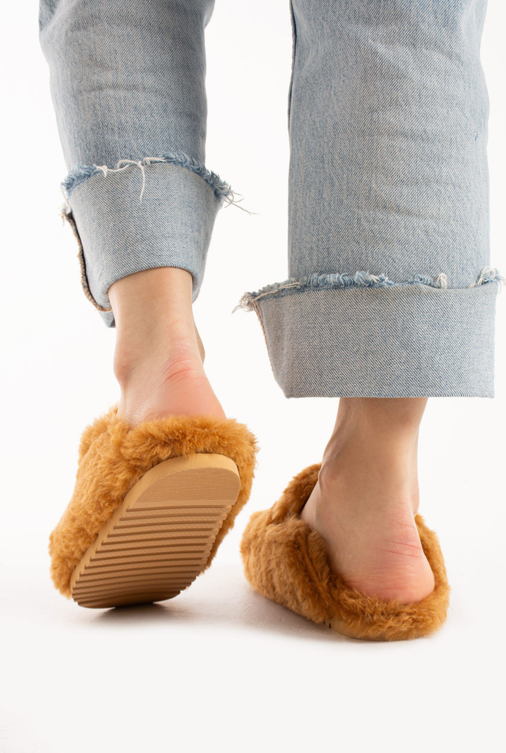 Lemoors Manuda Tavşan Tüylü Eva Terlik Tarçın Rengi