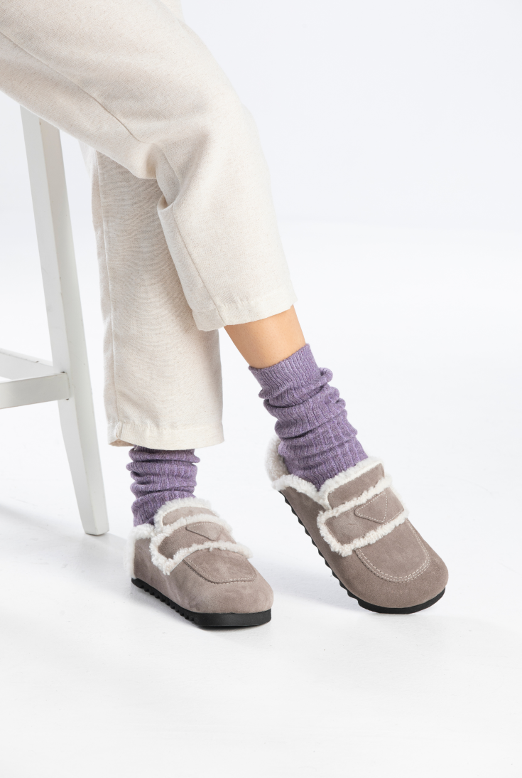 Angel Shearling- Natural Cork/ Suede Shearling- Mink