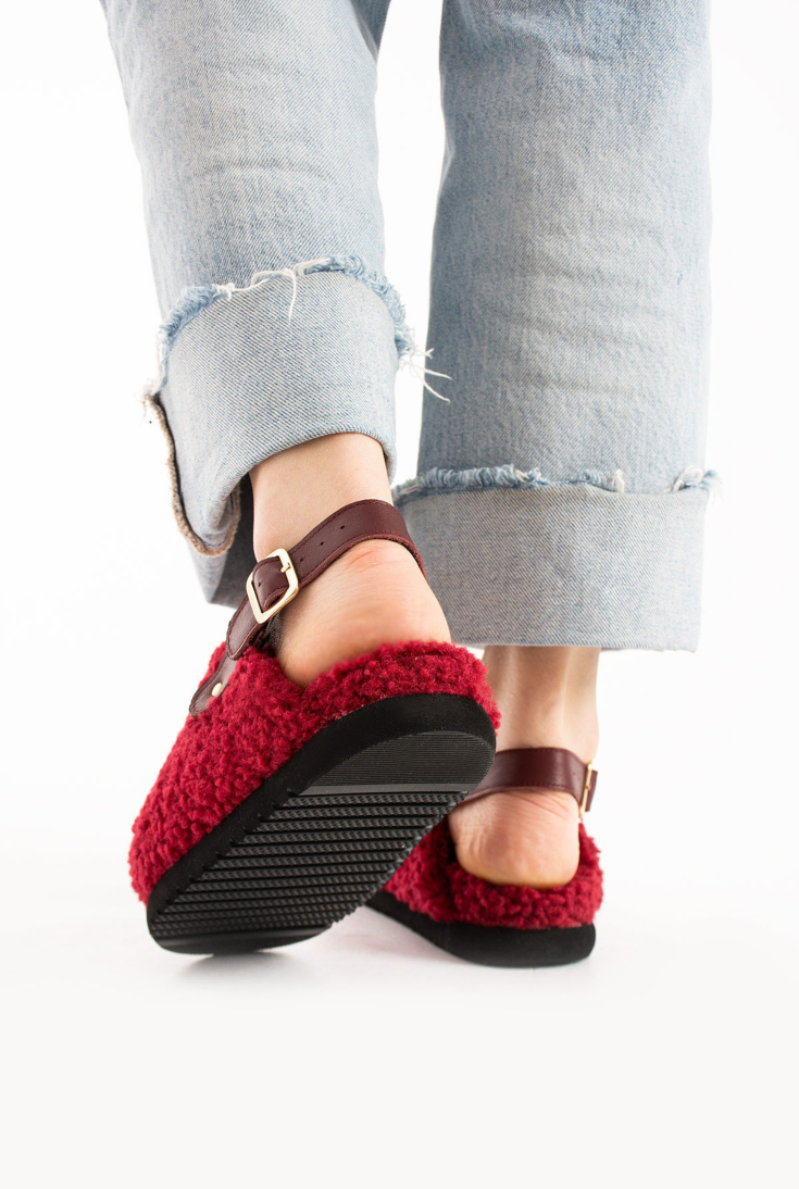 Lemoors Clara Koyun Tüylü Eva Terlik Bordo Rengi