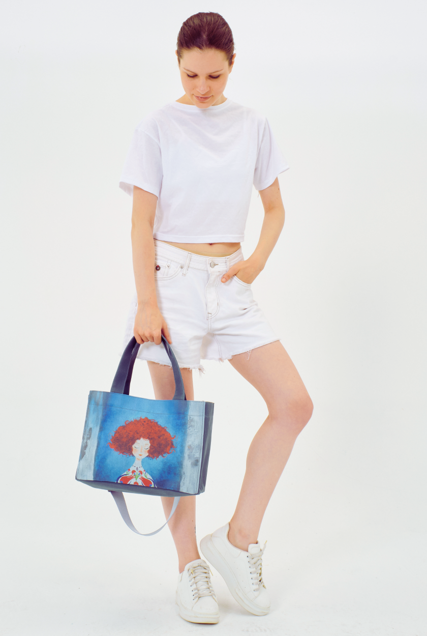 Lemoors Hibiscus- Mumlu Kanvas- Özel Tasarım Baskılı- Kadın Omuz Çantası