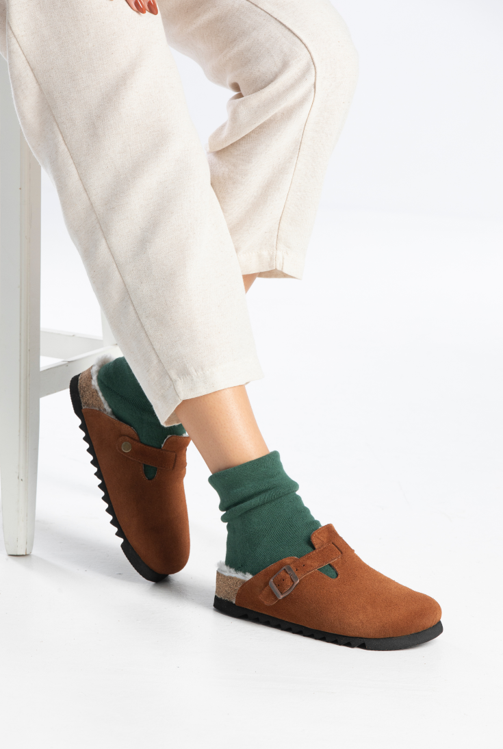 Susana Shearling-Natural Cork- Suede Shearling- Cinnamon Powder