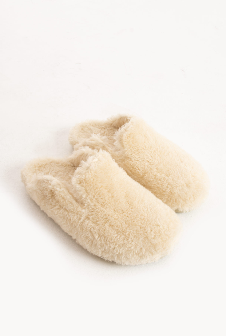 Lemoors Manuda Tavşan Tüylü Eva Terlik Ekru Rengi