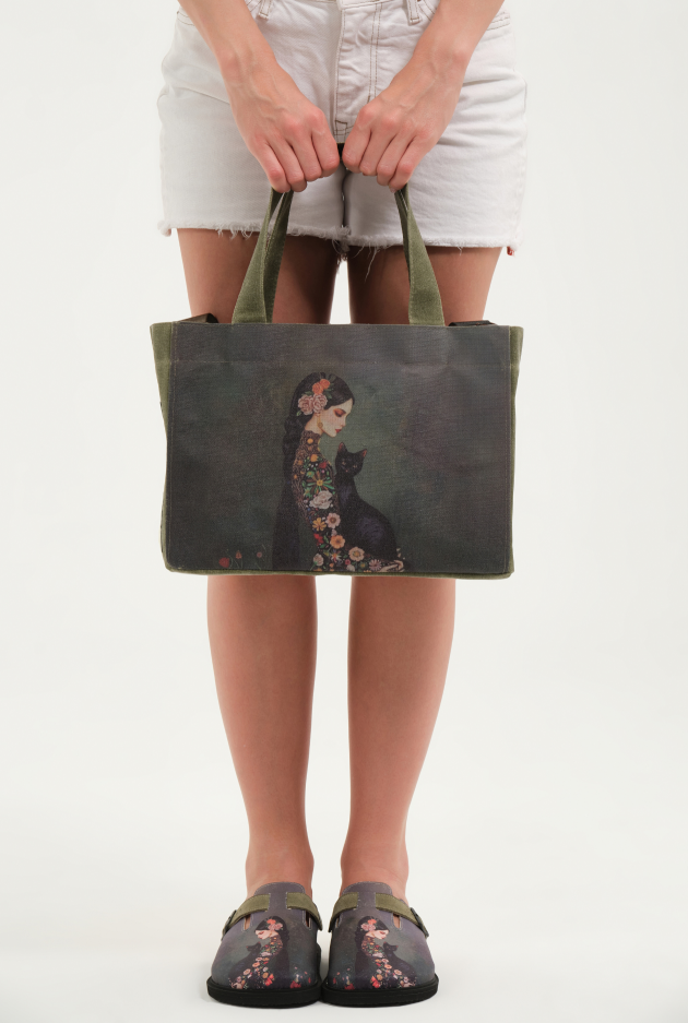 Lemoors Hibiscus- Mumlu Kanvas- Özel Tasarım Baskılı- Kadın Omuz Çantası