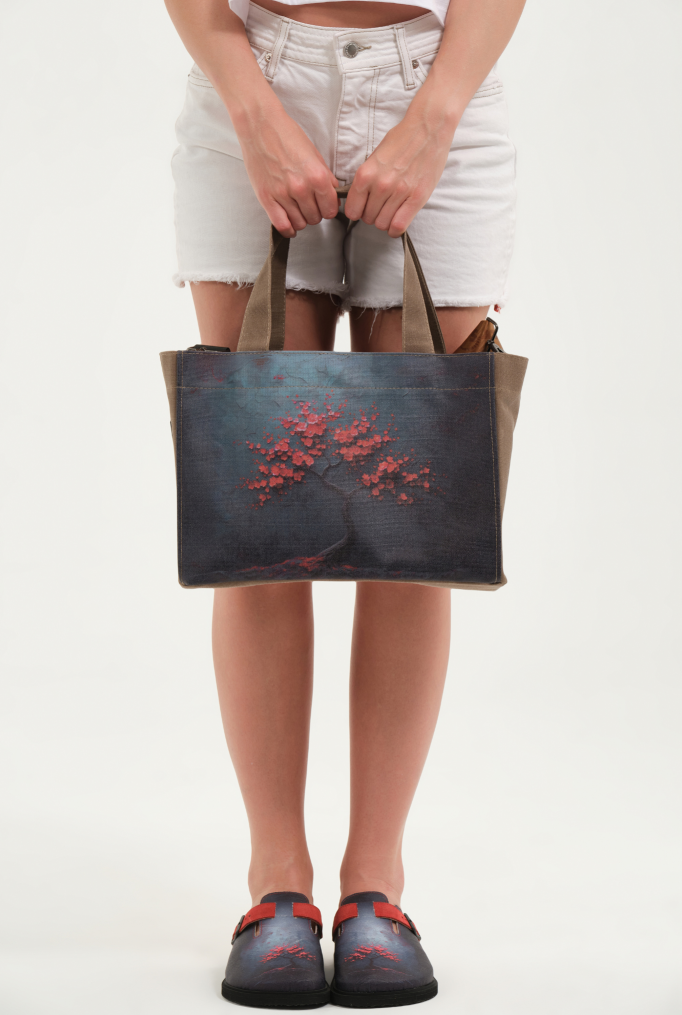 Lemoors Hibiscus- Mumlu Kanvas- Özel Tasarım Baskılı- Kadın Omuz Çantası