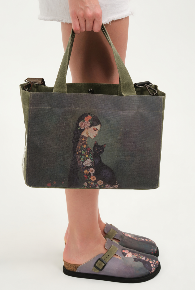 Lemoors Hibiscus- Mumlu Kanvas- Özel Tasarım Baskılı- Kadın Omuz Çantası