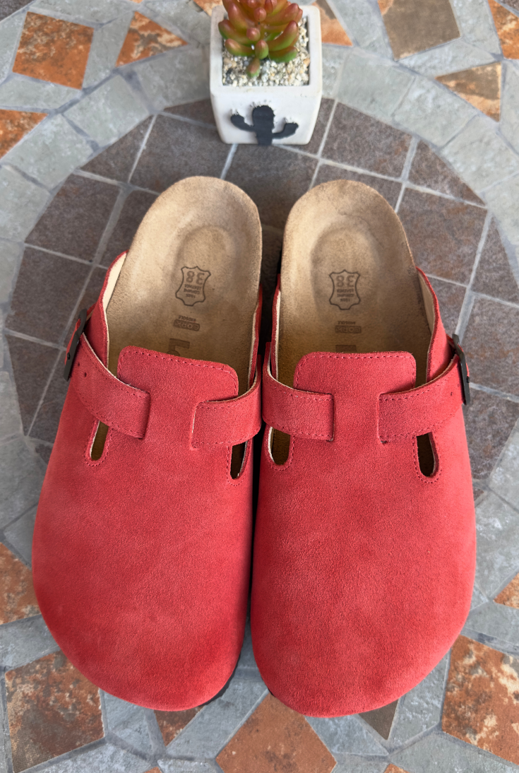 Susana- Natural Cork- Suede Leather- Coral