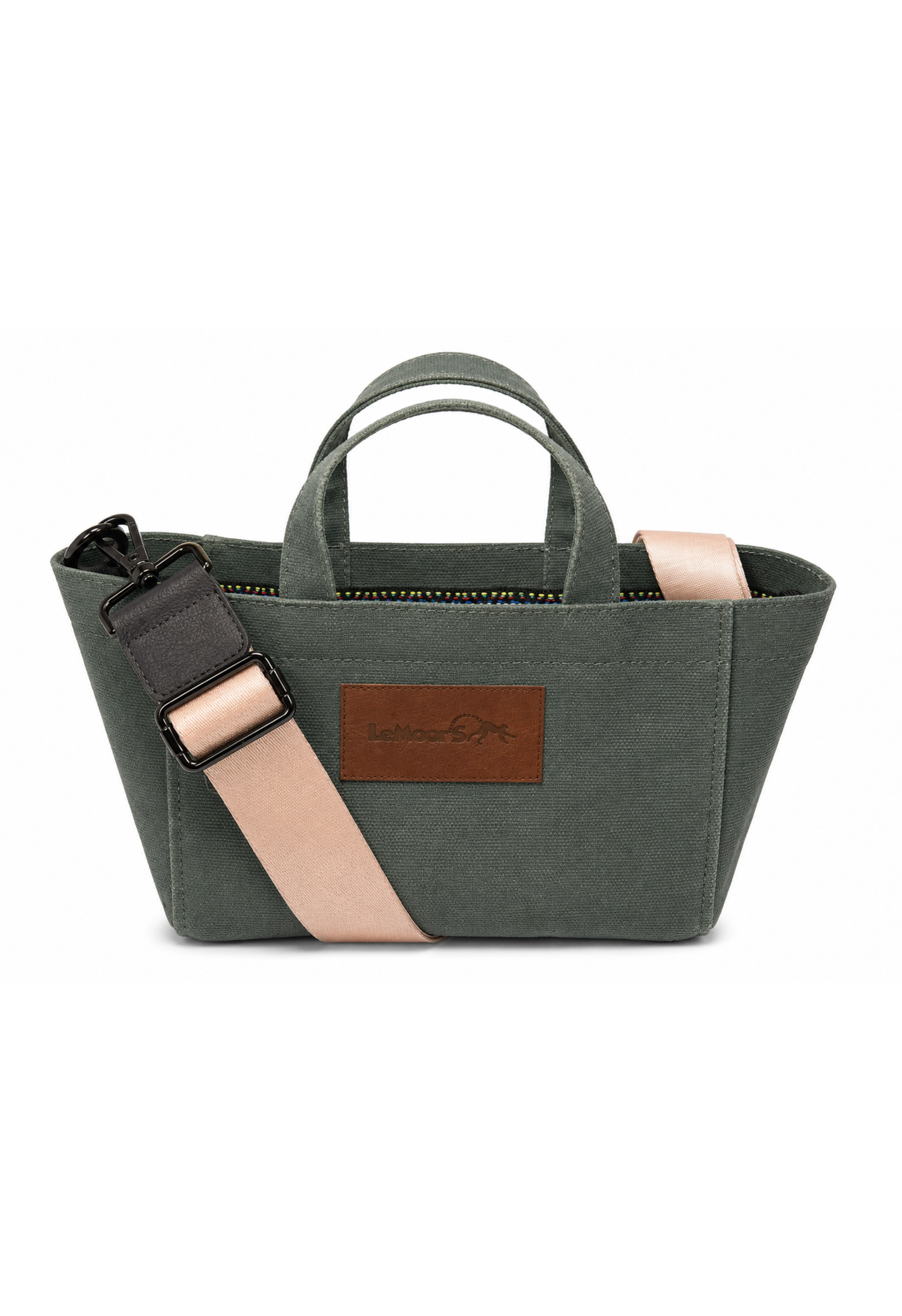 Tiny Hibiscus Koyu Yeşil Renk Mumlu Kanvas Tote Bag